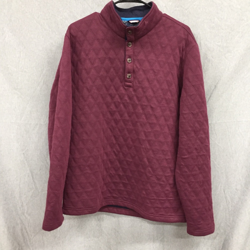 Robert Graham Mens Burgundy Quilted Diamond Mock Neck Button Pullover Large